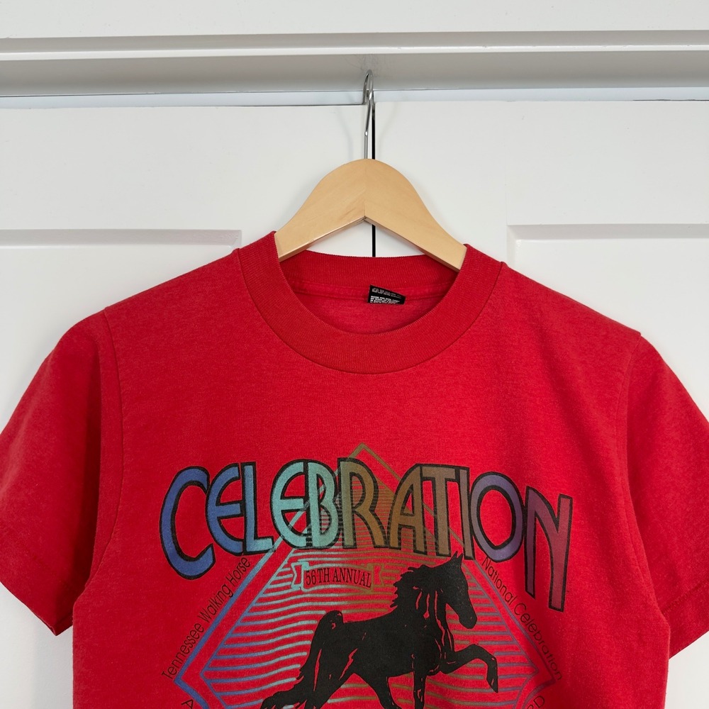 Kids Single Stitch T-Shirt 14-16 Red Vintage 1994 Horse Celebration Graphic